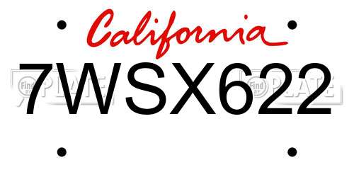 7WSX622 California License Plate
