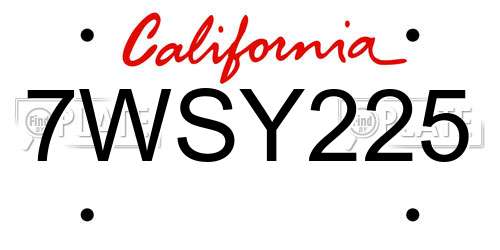 7WSY225 California License Plate
