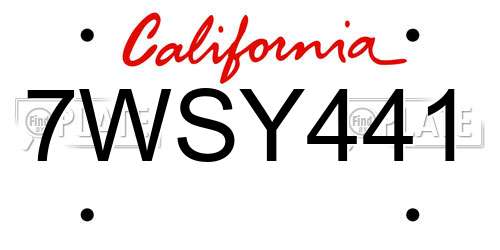 7WSY441 California License Plate