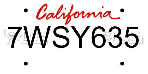 7WSY635 California License Plate