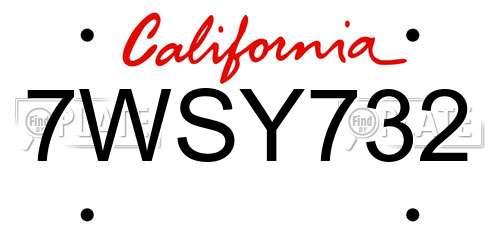 7WSY732 California License Plate