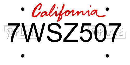 7WSZ507 California License Plate