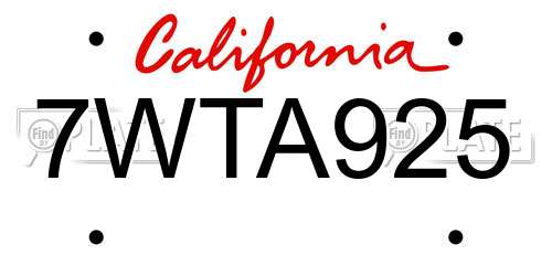 7WTA925 California License Plate