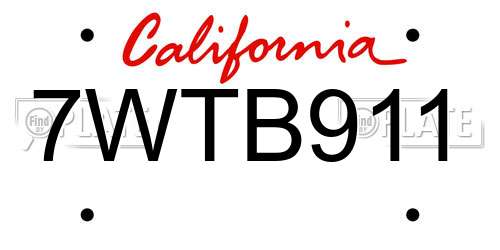 7WTB911 California License Plate