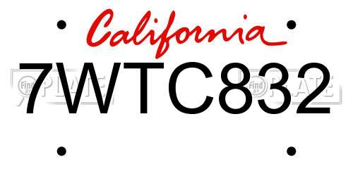 7WTC832 California License Plate