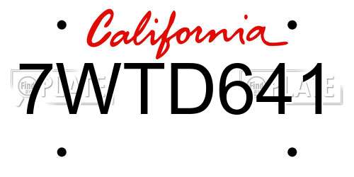 7WTD641 California License Plate