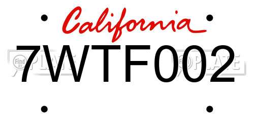 7WTF002 California License Plate