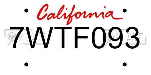7WTF093 California License Plate