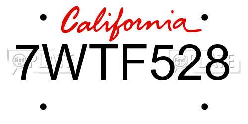 7WTF528 California License Plate