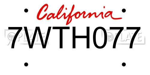 7WTH077 California License Plate