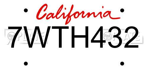 7WTH432 California License Plate