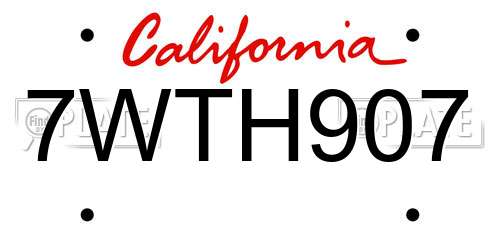 7WTH907 California License Plate