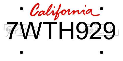 7WTH929 California License Plate