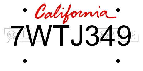 7WTJ349 California License Plate