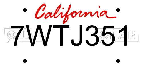 7WTJ351 California License Plate