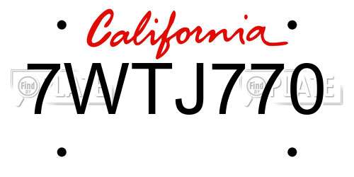 7WTJ770 California License Plate