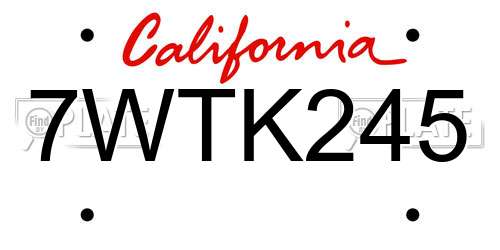 7WTK245 California License Plate