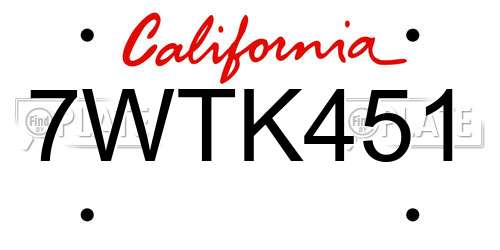 7WTK451 California License Plate