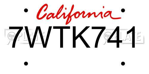 7WTK741 California License Plate