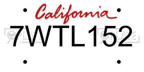 7WTL152 California License Plate