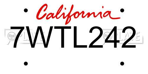 7WTL242 California License Plate