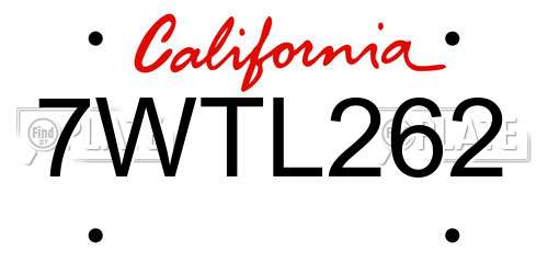 7WTL262 California License Plate