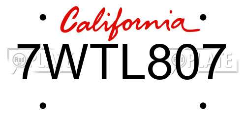 7WTL807 California License Plate