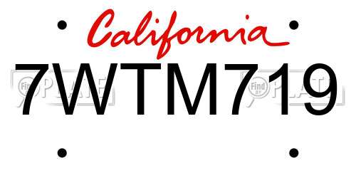7WTM719 California License Plate