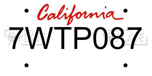 7WTP087 California License Plate