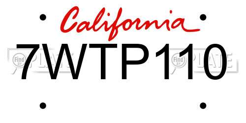 7WTP110 California License Plate