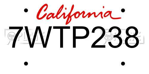 7WTP238 California License Plate