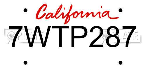 7WTP287 California License Plate