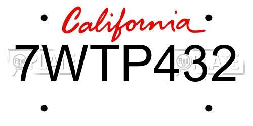 7WTP432 California License Plate