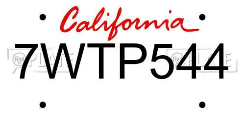 7WTP544 California License Plate