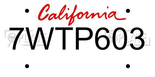 7WTP603 California License Plate