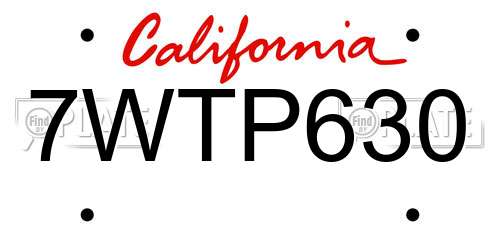7WTP630 California License Plate