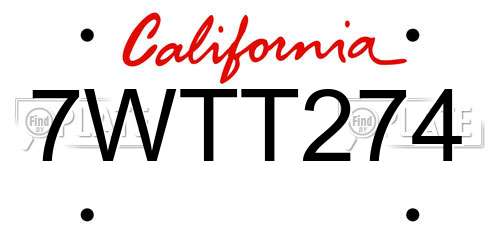7WTT274 California License Plate