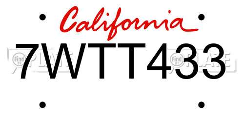 7WTT433 California License Plate