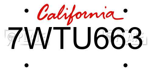 7WTU663 California License Plate