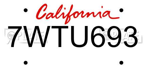 7WTU693 California License Plate