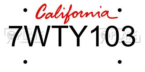 7WTY103 California License Plate