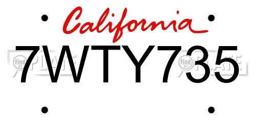 7WTY735 California License Plate