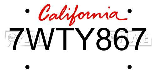 7WTY867 California License Plate