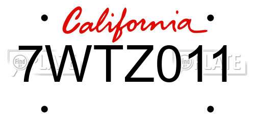 7WTZ011 California License Plate