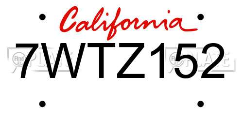 7WTZ152 California License Plate