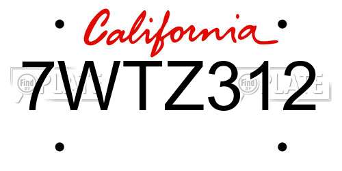 7WTZ312 California License Plate