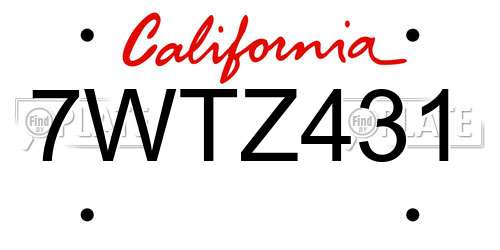 7WTZ431 California License Plate