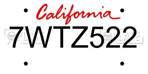 7WTZ522 California License Plate