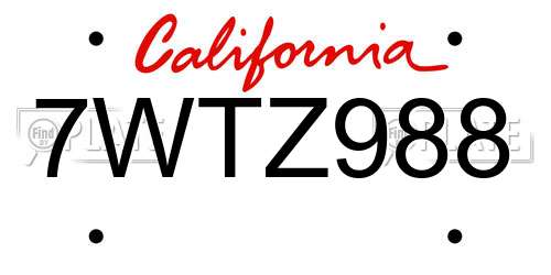 7WTZ988 California License Plate