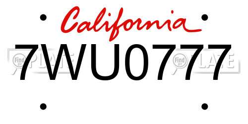 7WU0777 California License Plate